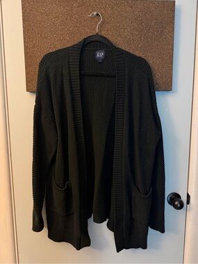 GAP Black Textured Open-Front Cardigan